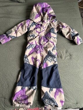 Burton Kids Beige Jacket with Purple & Navy Brushstroke Print